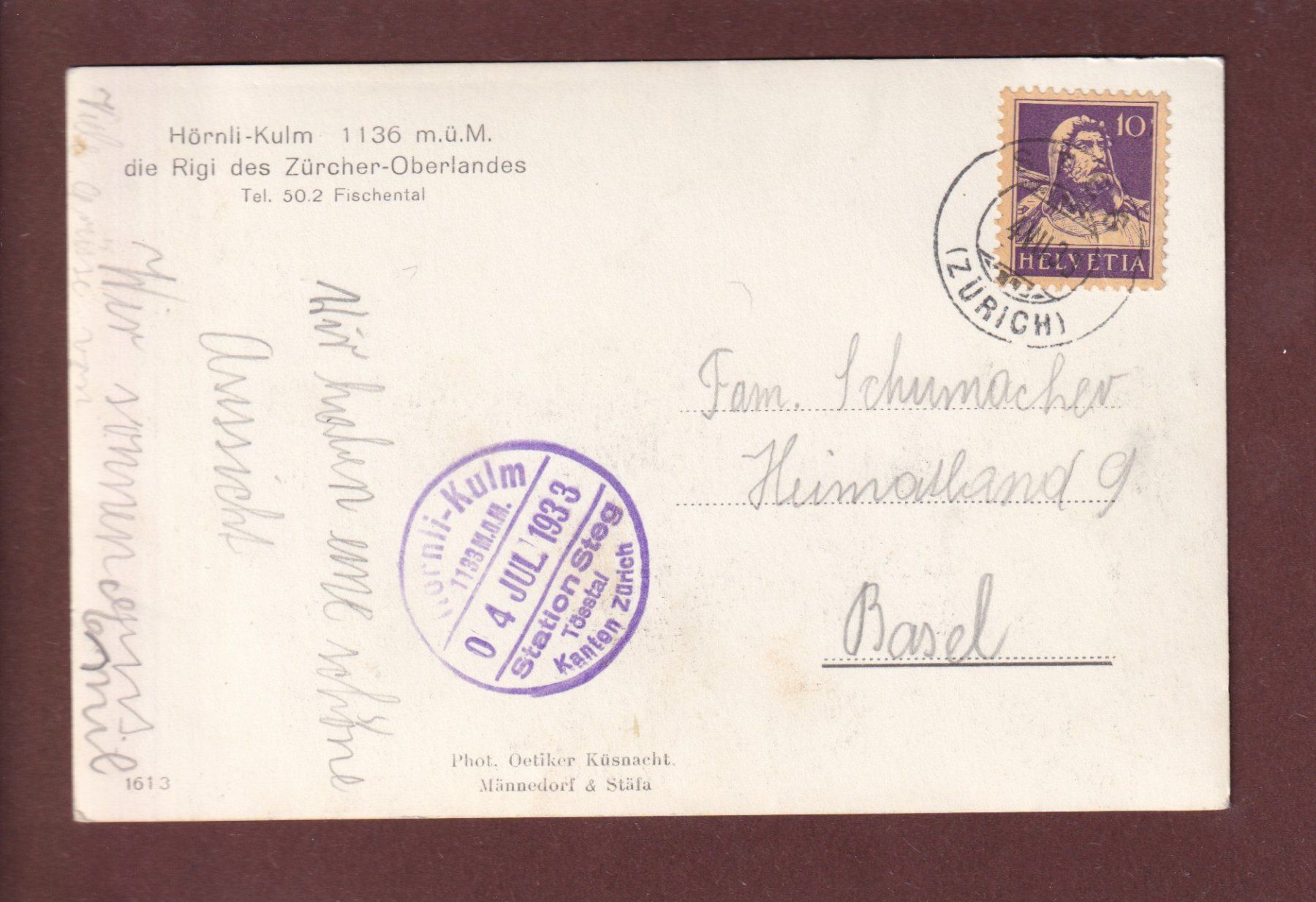 Cartoline postali: HÖRNLI-KULM - 1933 – Usato da Pully venduto da nicecards 1