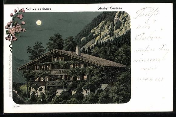 Cartoline postali: Lithographie Schweiz, Ein Schweizerhaus – Usato da Berlin venduto da bartko-reher