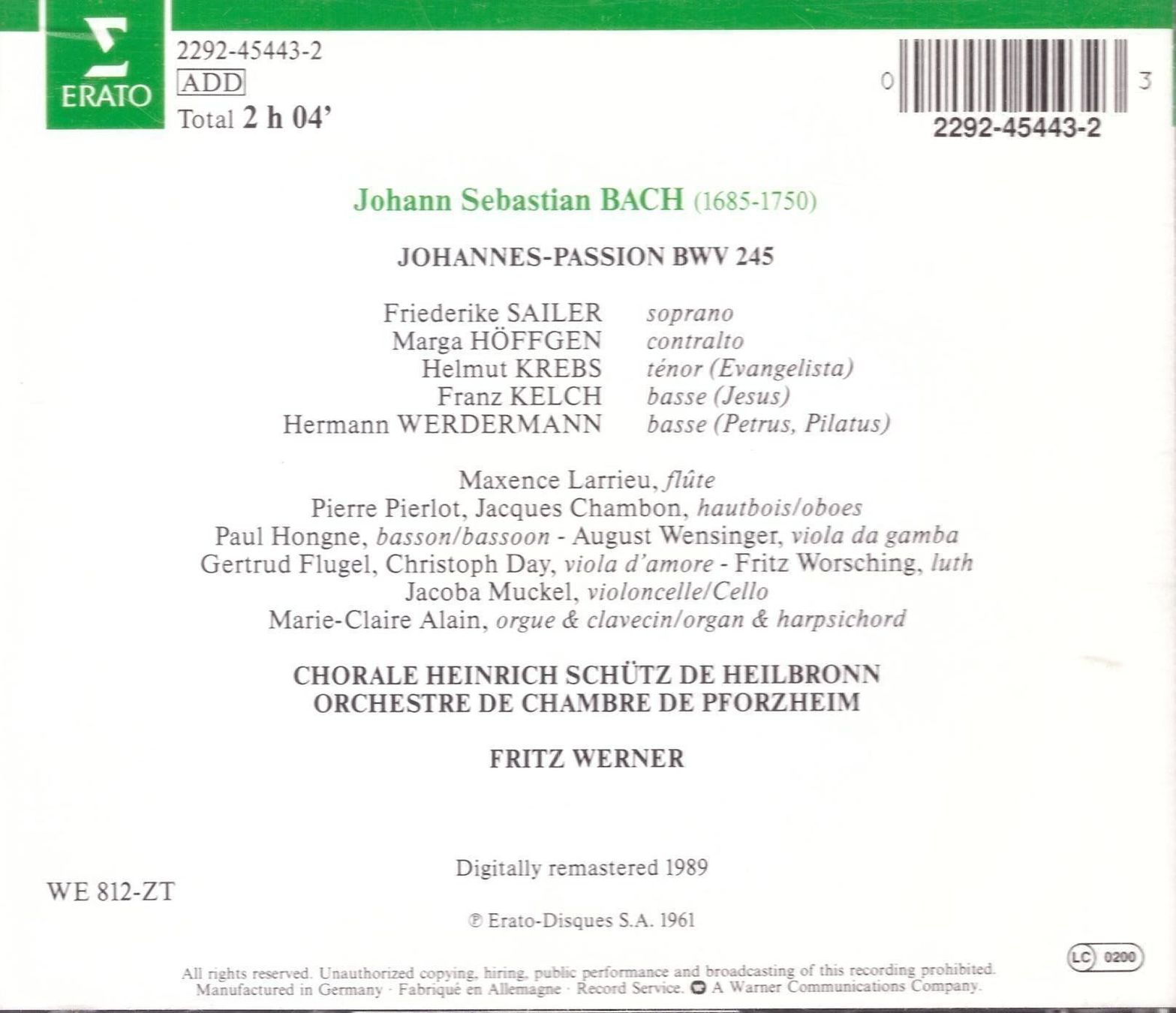 CD: BACH - Johannes Passion – Usato da Lamone venduto da ken_8y7h 1