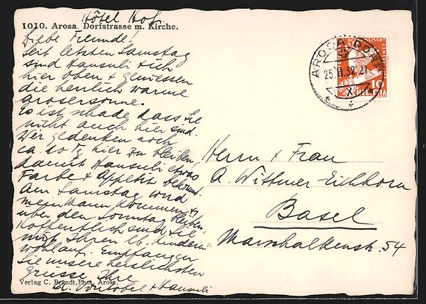Cartoline postali: Arosa, Dorfstrasse mit KIrche im Winter – Usato da Berlin venduto da bartko-reher 1