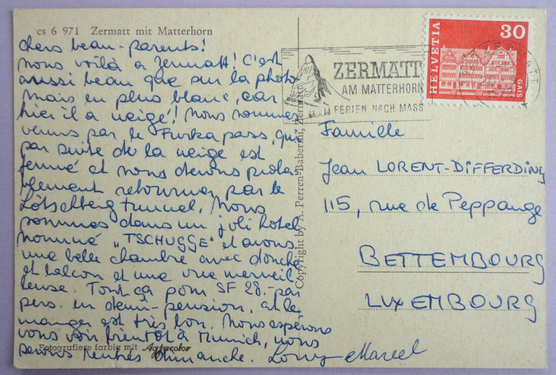 Cartoline postali: Zermatt mit Matterhorn – Usato da Fétigny venduto da Billy2miny 1