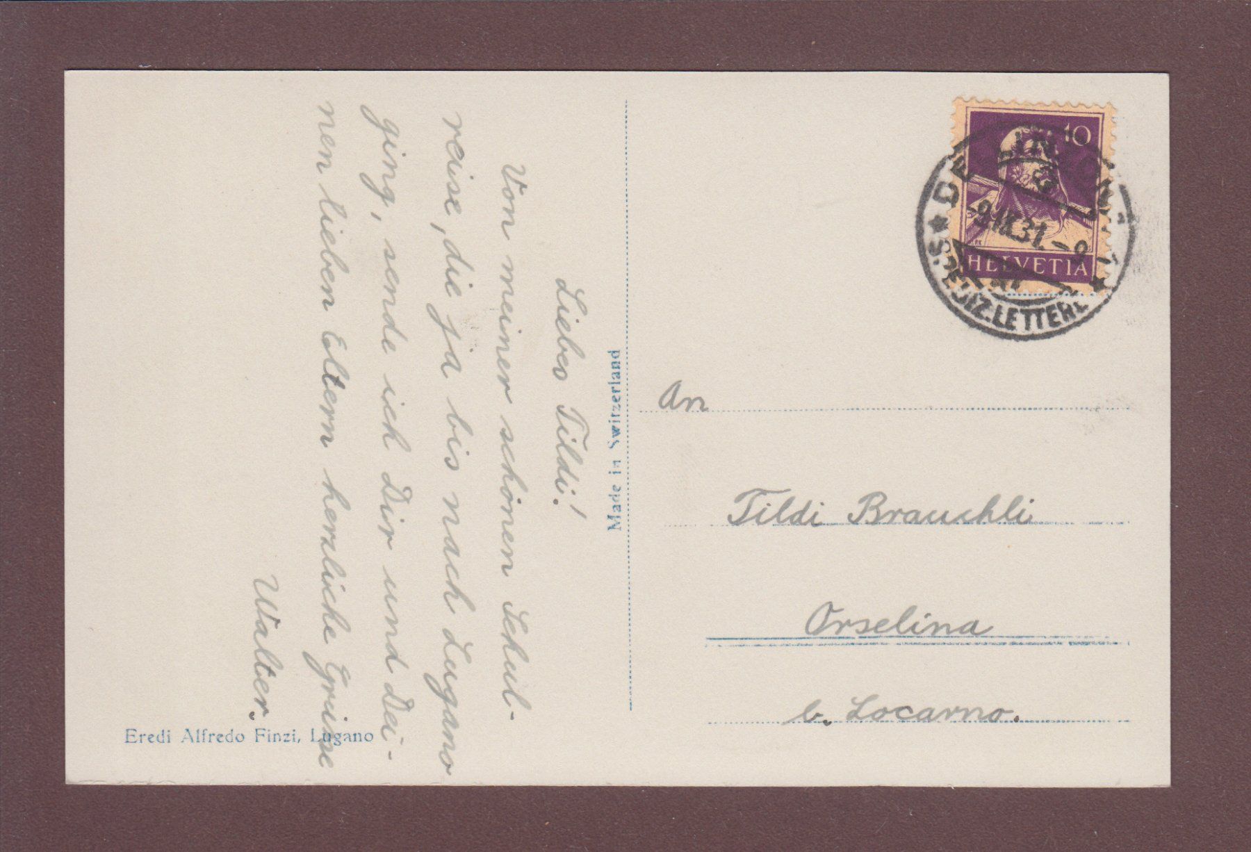 Cartoline postali: BELLINZONA - Stazione - 1931 – Usato da Pully venduto da nicecards 1