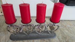 Shappy chic Kerzenständer mit 4 roten Kerzen Herzdeko Metall