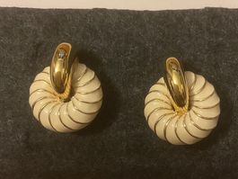 Vintage Ohrclips, creme/goldfarben