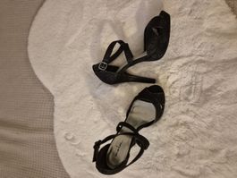 Schwarze Glitzer-Sandalen, Gr. 38, Absatzhöhe 9cm, High Heel