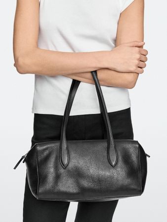 Massimo dutti nappa leather west satchel black leather bag