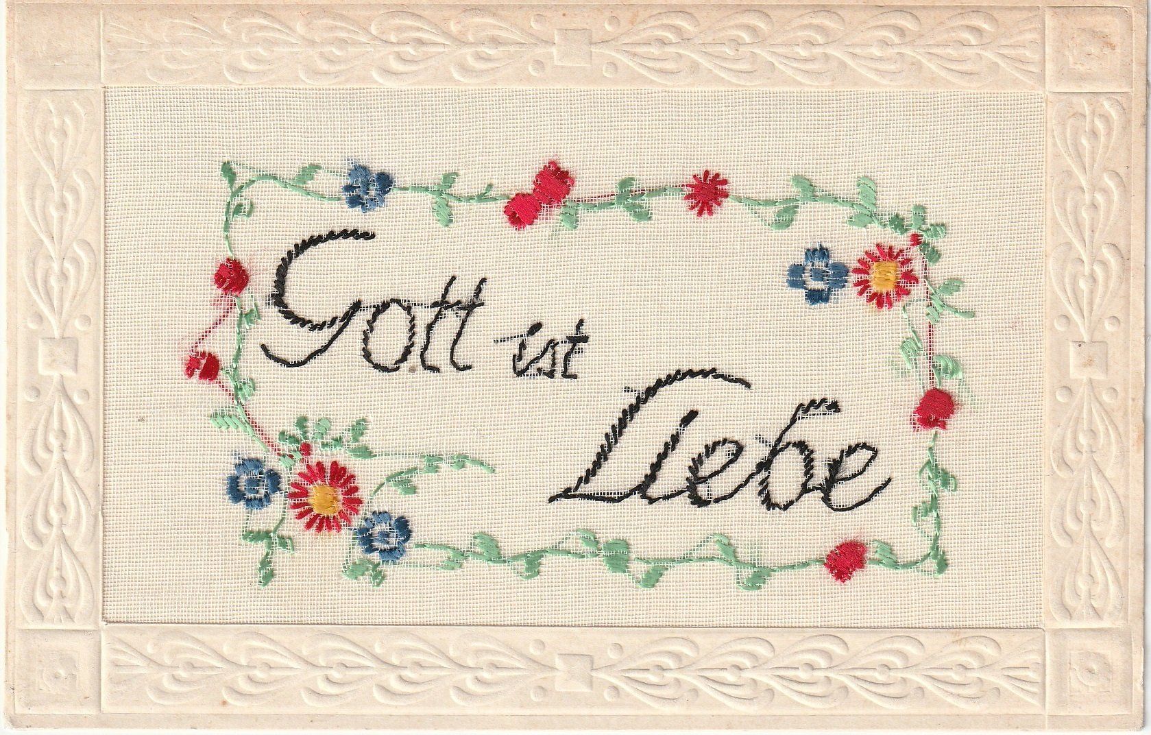Cartoline postali: gestickte Karte "Gott ist Liebe" – Usato da Bronschhofen venduto da Astore