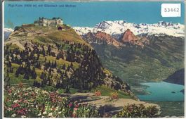 Rigi-Kulm mit Glärnisch und Mythen - Litho