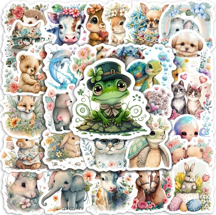 50 Stk. Sticker Aufkleber - Kawaii Süsse Tiere (Neu und ...