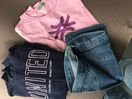 Benetton 3-Set Jacke, Shirt und Jeans, Top Zustand!