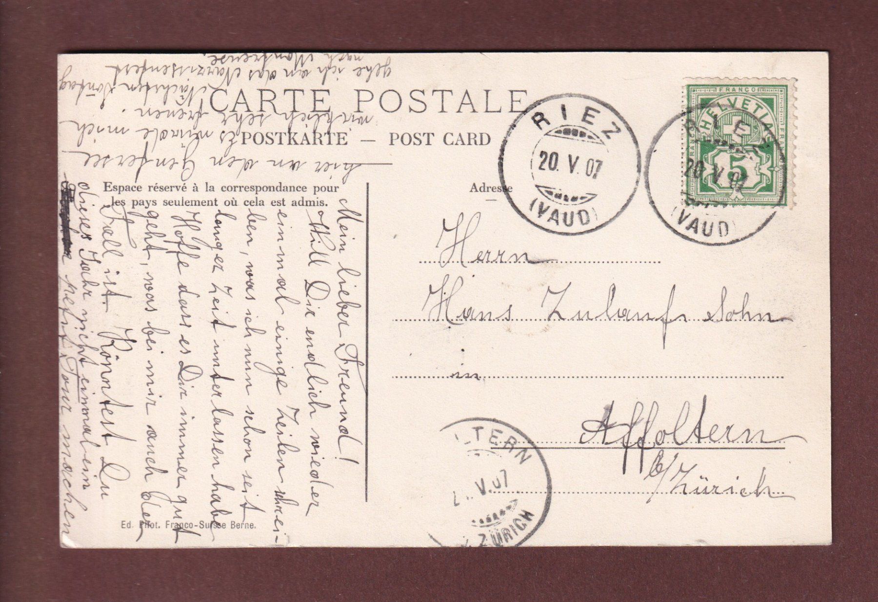 Cartoline postali: LAUSANNE - Grand Pont - 1907 – Usato da Pully venduto da nicecards 1