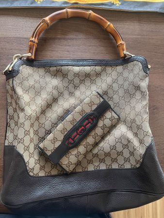 Gucci Bamboo Diana Satchel-Tasche aus GG Canvas & Geldbörse