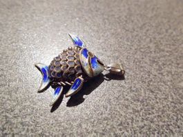Anhänger Fisch, Silber/blau
