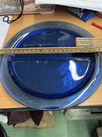 6 Blaue Glasteller, Durchmesser 24 cm, Vintage Look