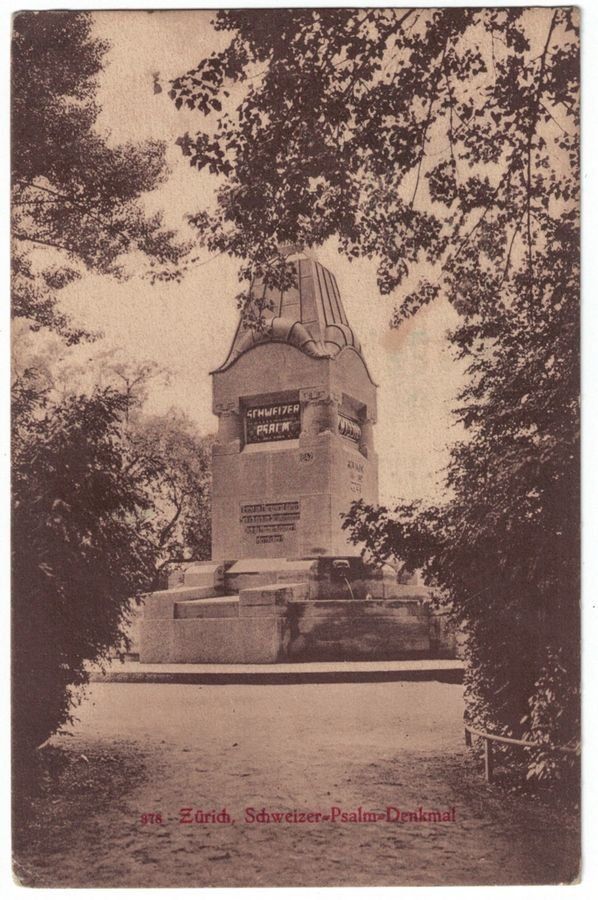 Cartoline postali: Zürich, Schweizer-Psalm-Denkmal, gelaufen 1914 – Usato da Frauenfeld venduto da POML