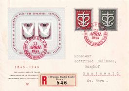 1945, Basler-Block Nr. W23++, auf R-Brief nach Sumiswald.