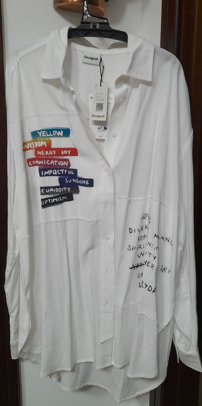 Desigual Blusen: Camicia Desigual bianca Oversized S nuova con etichetta – Neu und originalverpackt aus St. Moritz von Fra_90