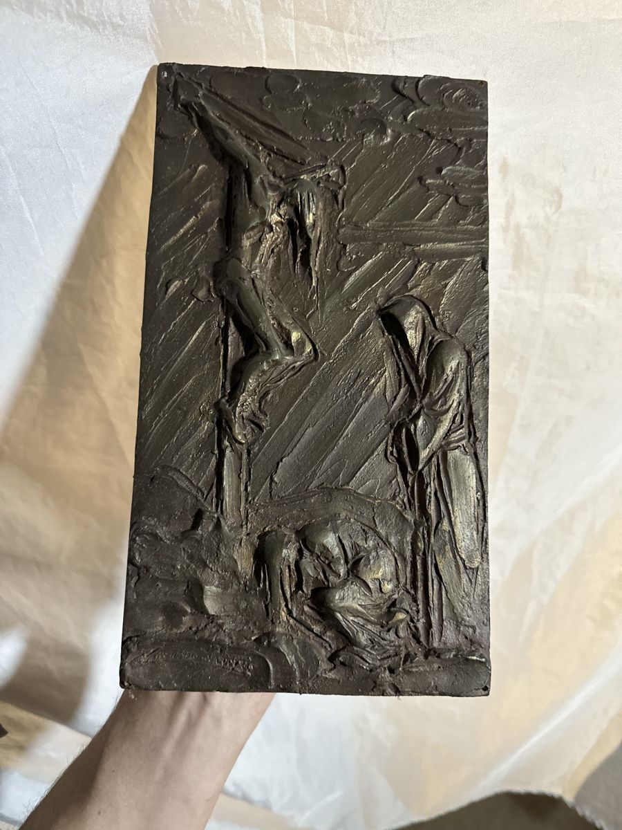 Sculture & Statue: Bas relief bronze, crucifixion passion – Usato da Genève venduto da GenevasWunderkammer