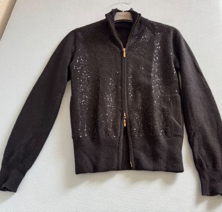 100% KASCHMIR STRICKJACKE, GR. S, SCHWARZ, MIT PAILLETTEN