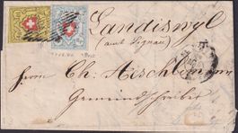 1853: 16II+17II, Brief von St.IMIER, Buntfrankatur, K: 800.-