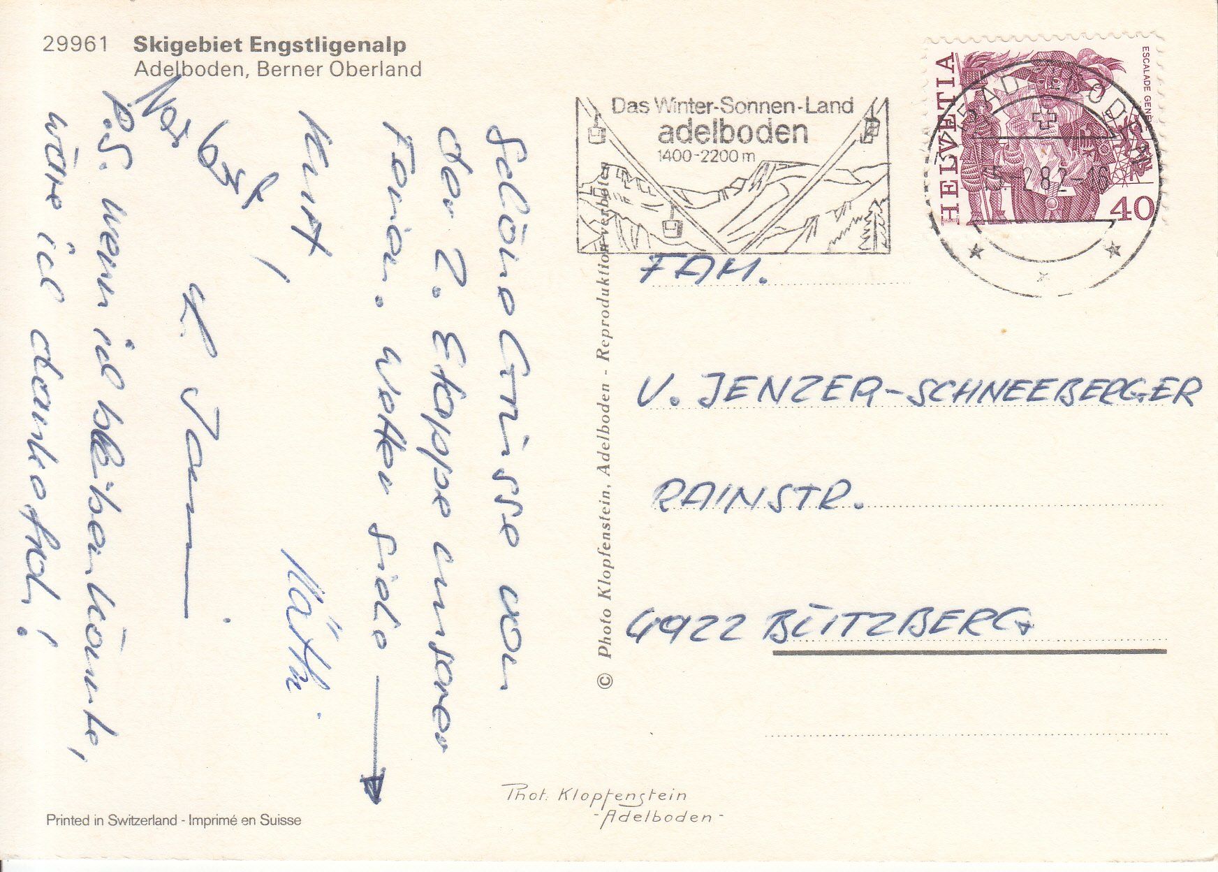 Cartoline postali: Engstligenalp 1982 – Usato da Bürglen TG venduto da StampGraf 1