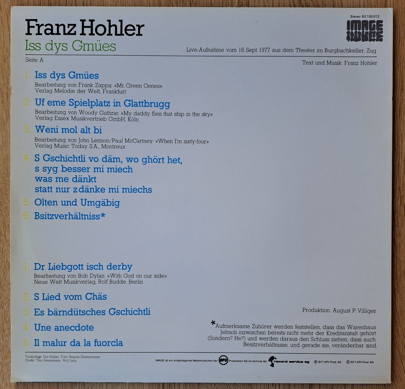 Dischi in vinile: Franz Hohler - Iss dys Gmües – Usato da Meggen venduto da Ricardokoch 1