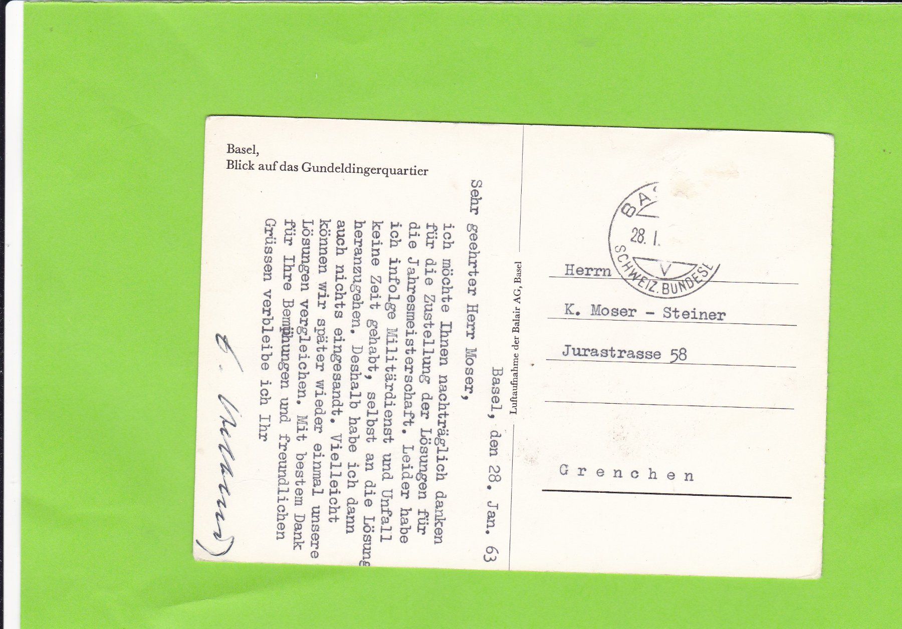 Cartoline postali: Luftaufnahme Balair AG: Basel, Gundeldingerquartier – Usato da St. Peterzell venduto da neckertal 1