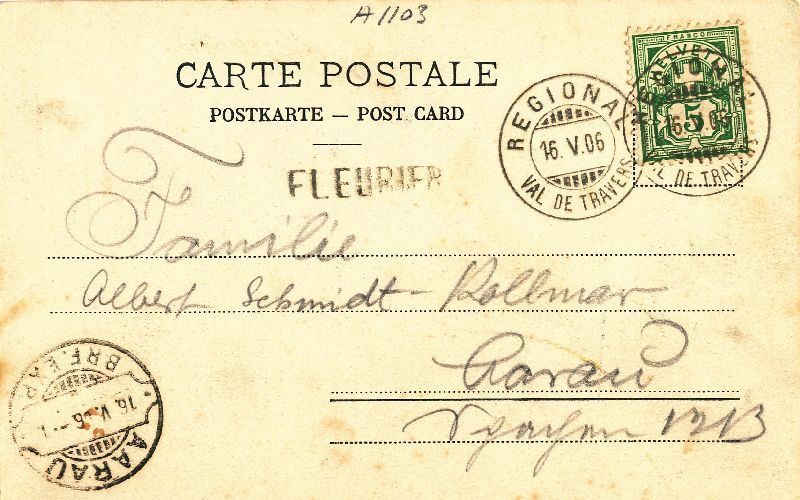 Cartoline postali: Fleurier - Vue générale + 1906 – Usato da Emmenbrücke venduto da teestube 1