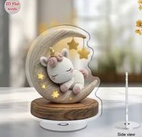 Nachtlichtlampe: Einhorn im Halbmond-2D-Flach- Kinderzimmer