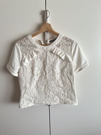 Isabel Garcia Shirt, weiss, Spitze, Rüschen, Grösse L