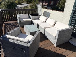 Rattan Lounge Set grau mit Tisch gebraucht mit Gebrauchsspur