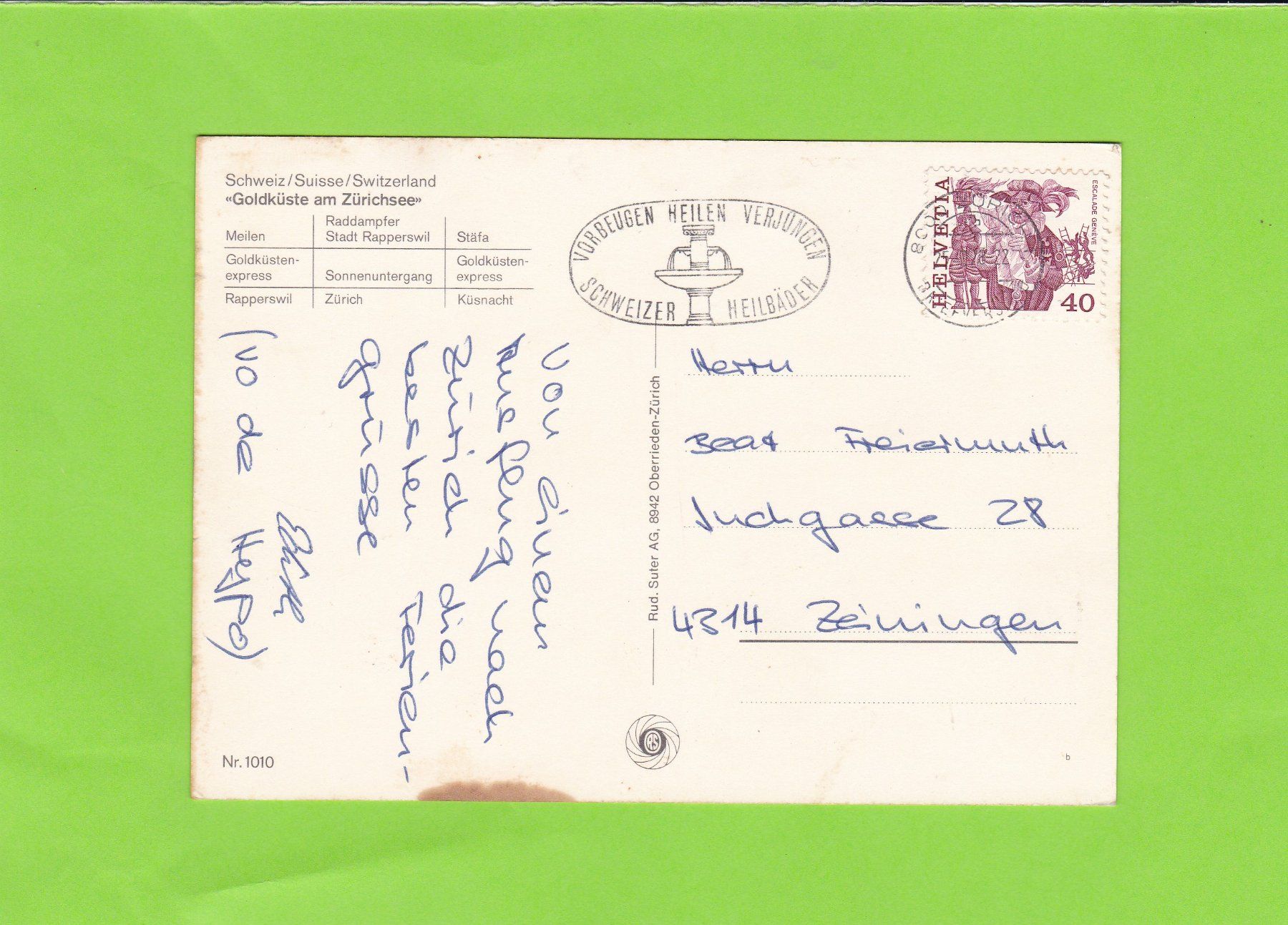 Cartoline postali: Goldküste-Zürichsee – Usato da St. Peterzell venduto da neckertal 1