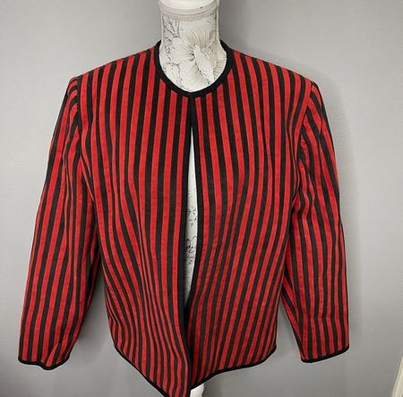 Vintage 70s/80s Blazer schwarz-rot gestreift, Gr. 38