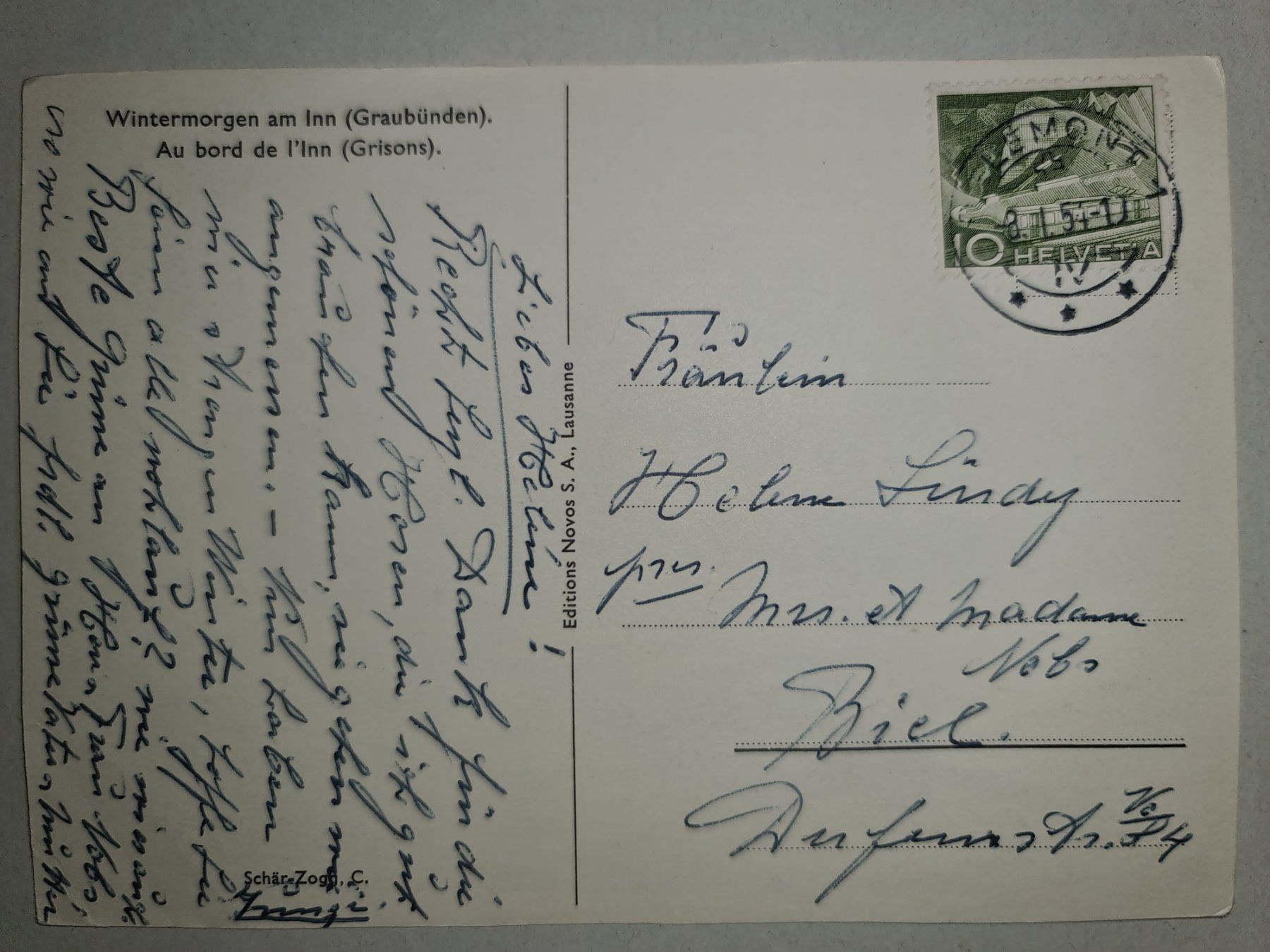 Ansichtskarten: Winterliche Postkarte Inn, Graubünden 1947 – Gebraucht aus Dintikon von Vexi 1