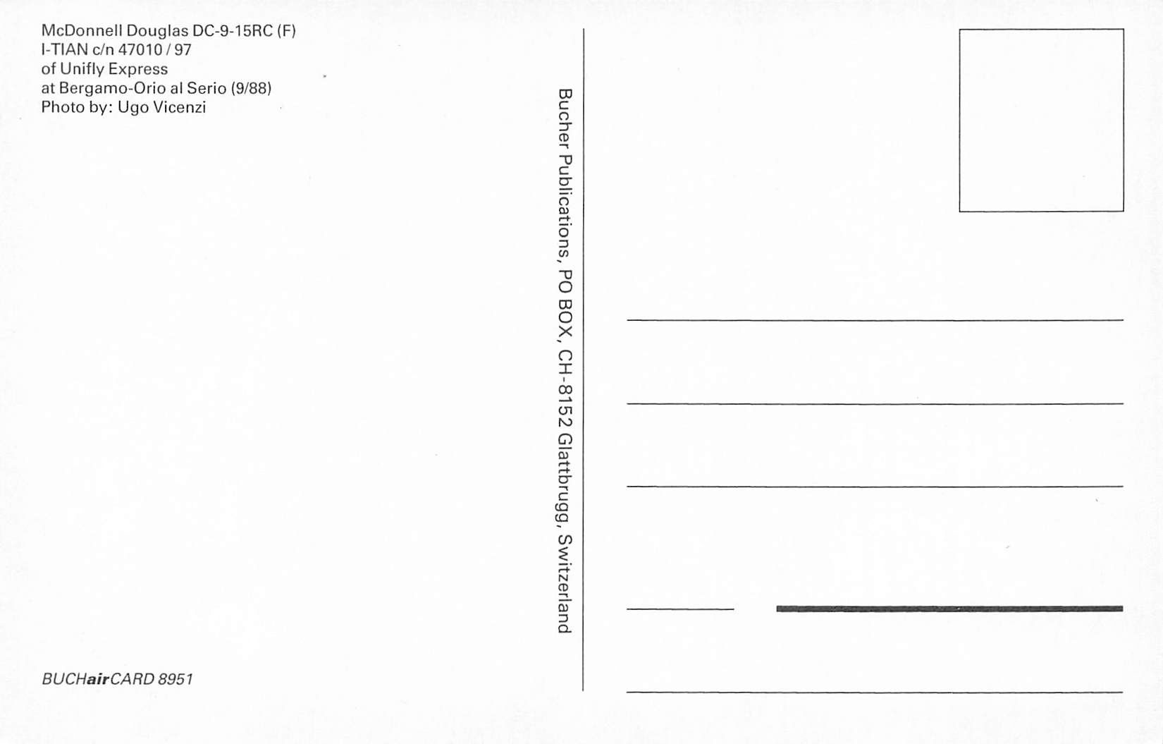 Cartoline postali: Flugzeug Bergamo DC 9 15RC Unifly Express – Usato da Biasca venduto da Blenio71 1