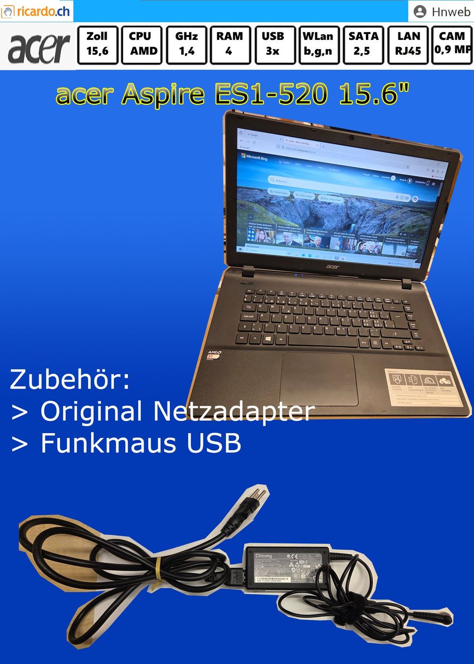 Acer Notebook: acer-Aspire-ES1-520-32NG, 15.6" – Usato da Kaisten venduto da Hnweb 9