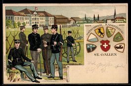 Lithographie St. Gallen, Ostschweiz. Kadettentag Sept. 1899,