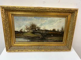 Ölbild auf Leinen Uferlandschaft von Maurice Lévis um 1900