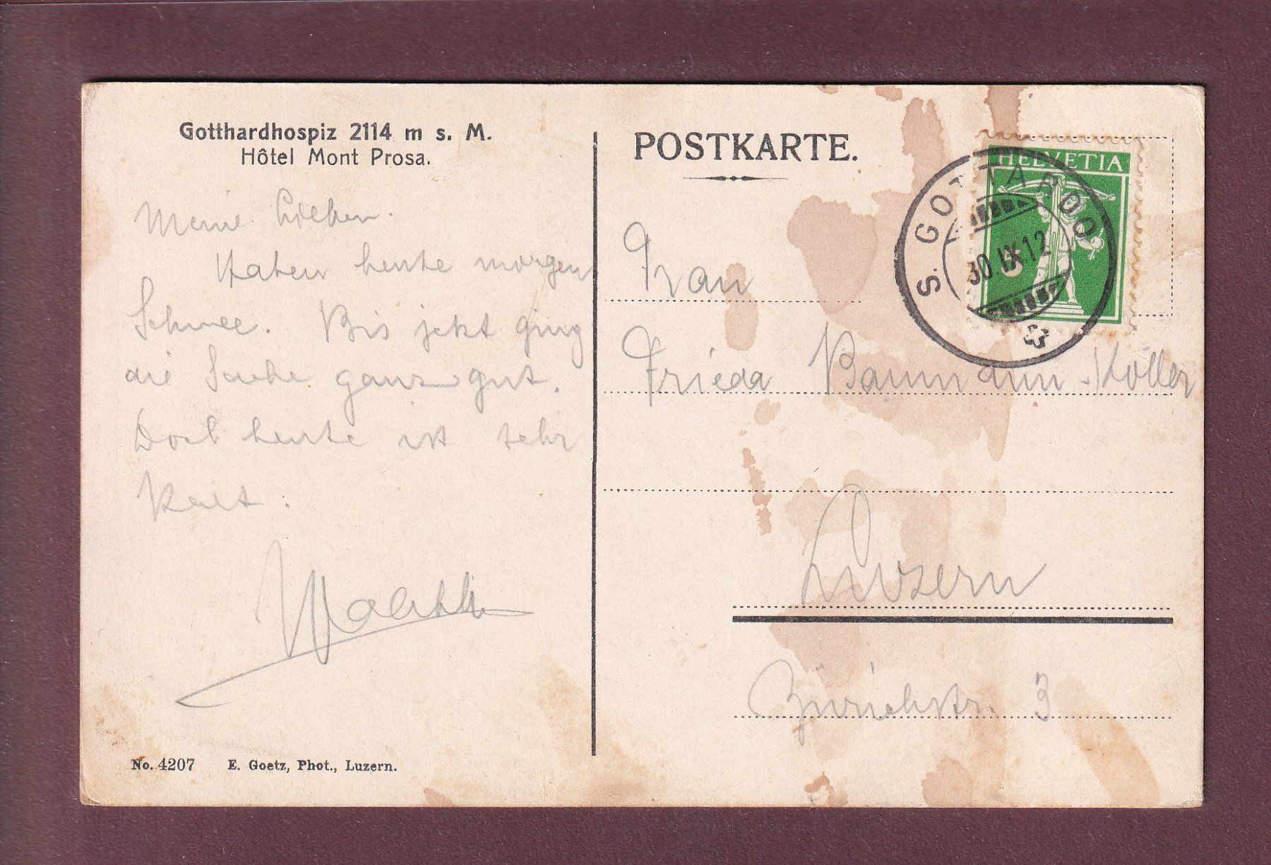 Cartes postales: GOTTHARD-HOSPIZ - 1912 – D'occasion à Pully par nicecards 1