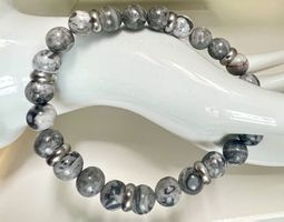 Picasso-Marmor Armband Grau marmoriert Silberakzente Unikat