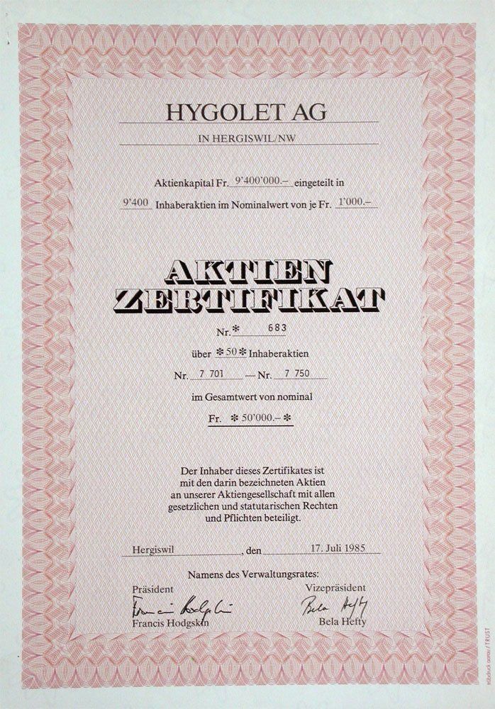 Documenti: Hygolet AG Hergiswil - 1985 – Usato da Solothurn venduto da Sgasche