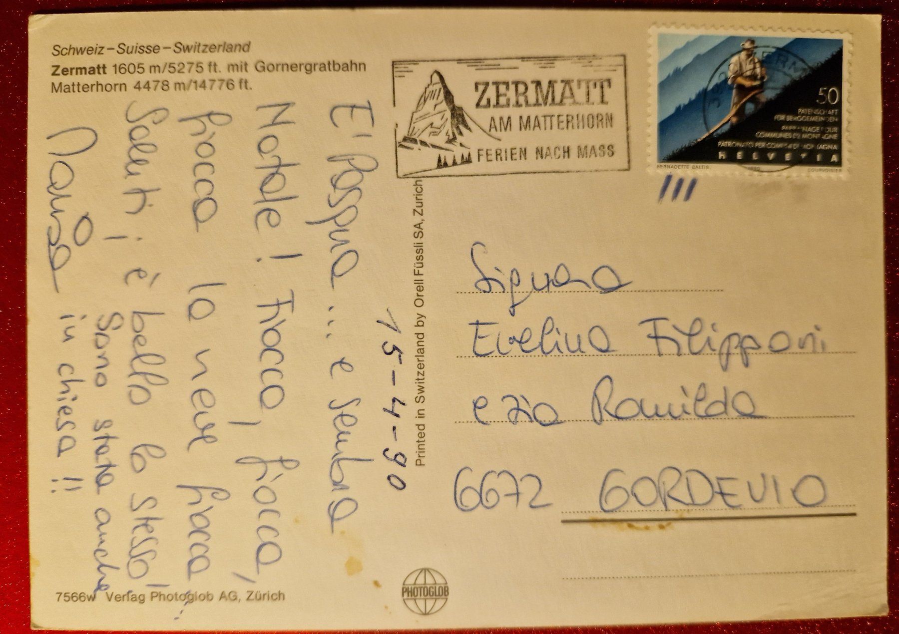 Cartoline postali: Zermatt mit Gornergratbahn 1990 – Usato da Melchnau venduto da Fishel 1