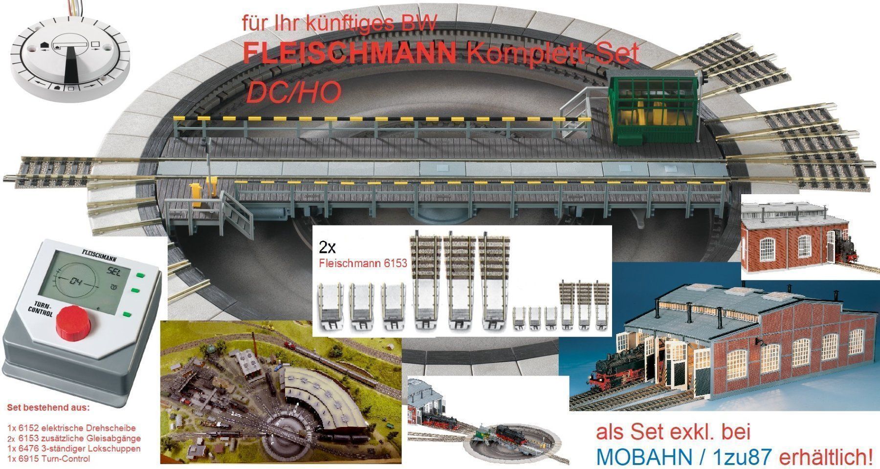 Fleischmann Modellini di ferrovie: Fleischmann - Bahnbetriebswerk-Set 5-teilig HO/DC – Nuovo e nell'imballaggio originale da Rotkreuz venduto da MOBAHN-1zu87