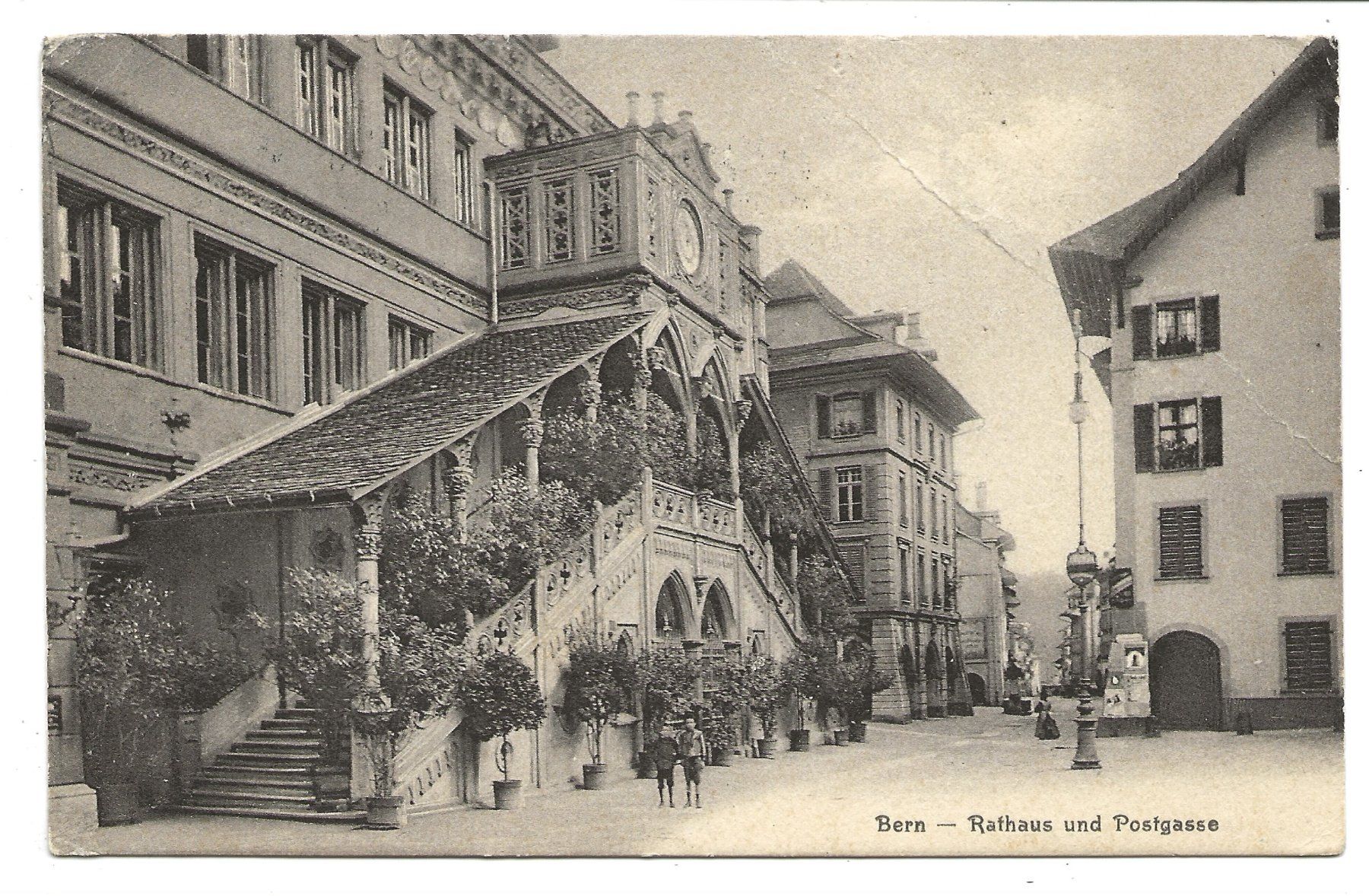 Cartoline postali: Bern - Stadt - Rathaus und Postgasse - 1913 – Usato da Engelburg venduto da Cartophil