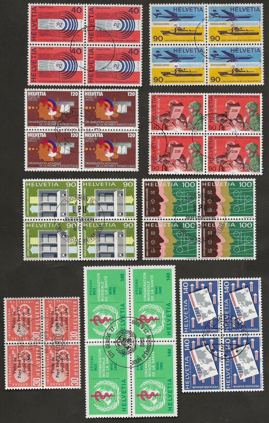 Tutti i francobolli: Schweiz 9 Viererblock Dienstmarken gestempelt – Usato da Au ZH venduto da xelagreb01