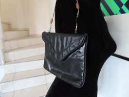 Vintage Black Leather Handbag with Stone Detail