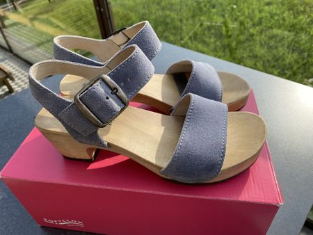 Softclox Holz Sandalen, hellblaues Wildleder, Gr. 37