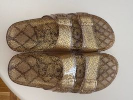 Sandale plastique paillettes dorées