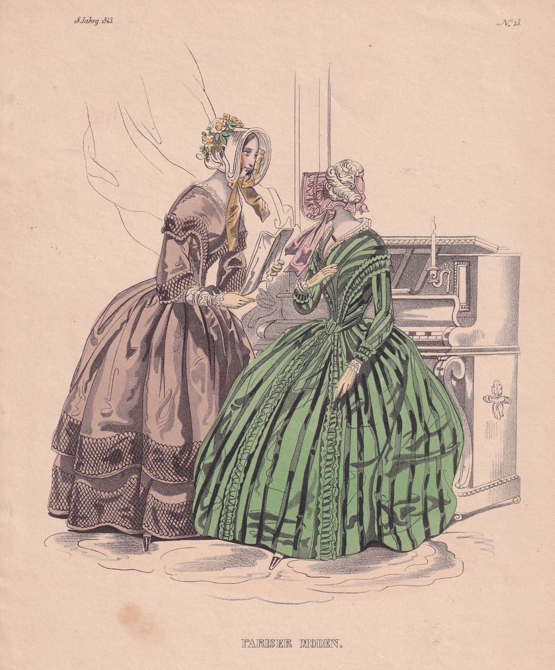 Stiche: MODE, BIEDERMEIER, KLAVIER, LITHOGRAPHIE 1843 – Gebraucht aus Grüningen von Kartensammler