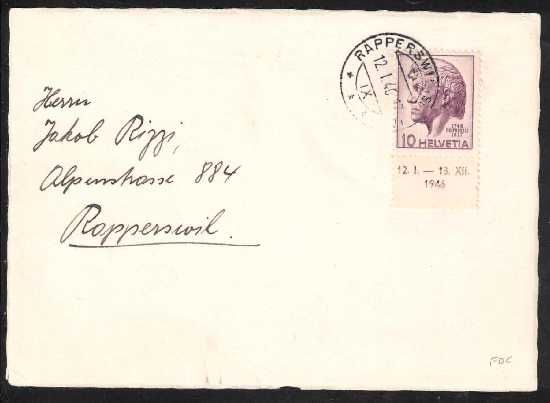 Alle Briefmarken: 1946, Pestalozzi auf Karte, FDC – Neu (gemäss Beschreibung) aus Nuglar von Stamp88